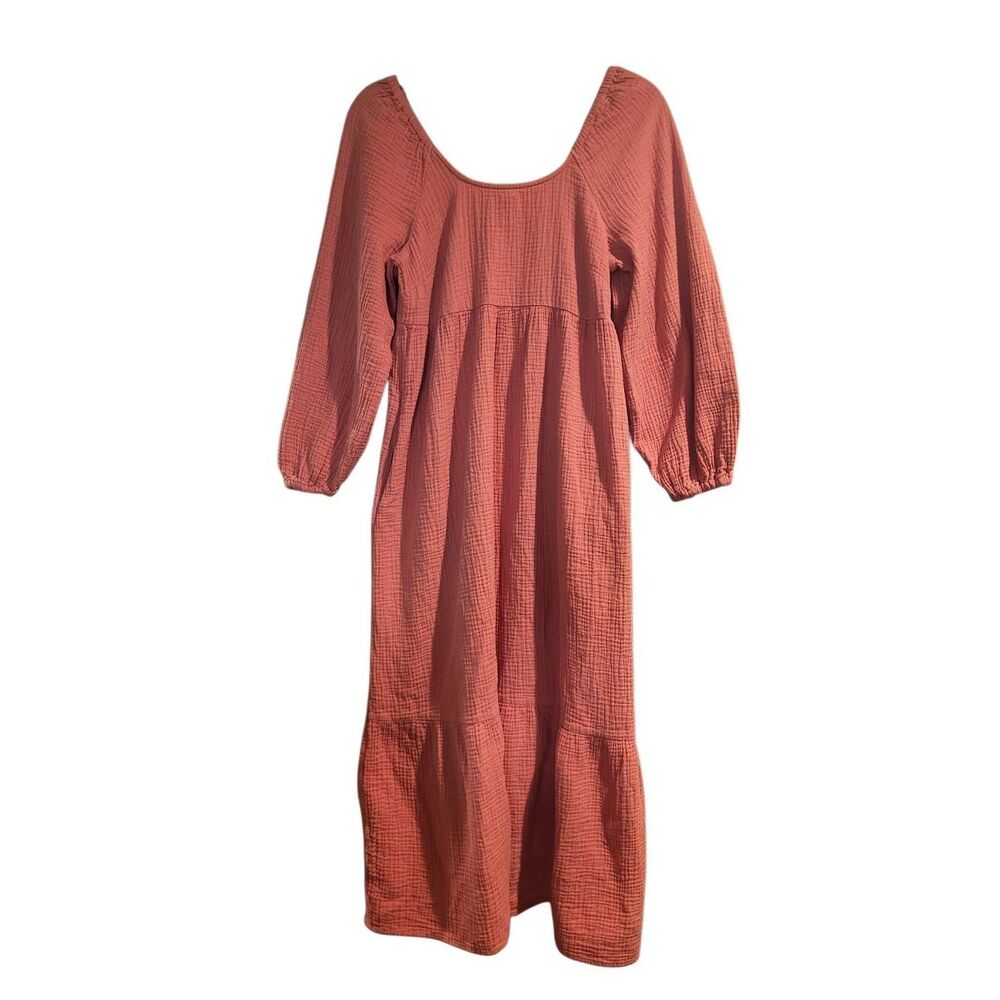 Universal Thread Dress Women's XS Salmon Pink Gauze Cotton Balloon Sleeve Mid - Picture 3 of 5